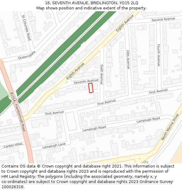 16, SEVENTH AVENUE, BRIDLINGTON, YO15 2LQ: Location map and indicative extent of plot