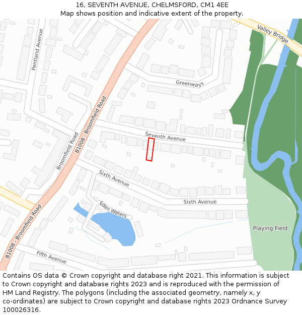 16, SEVENTH AVENUE, CHELMSFORD, CM1 4EE: Location map and indicative extent of plot