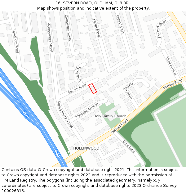 16, SEVERN ROAD, OLDHAM, OL8 3PU: Location map and indicative extent of plot
