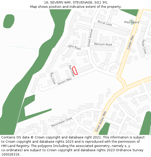 16, SEVERN WAY, STEVENAGE, SG1 3YL: Location map and indicative extent of plot