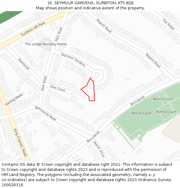 16, SEYMOUR GARDENS, SURBITON, KT5 8QE: Location map and indicative extent of plot