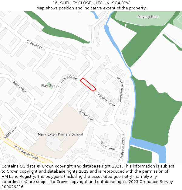 16, SHELLEY CLOSE, HITCHIN, SG4 0PW: Location map and indicative extent of plot