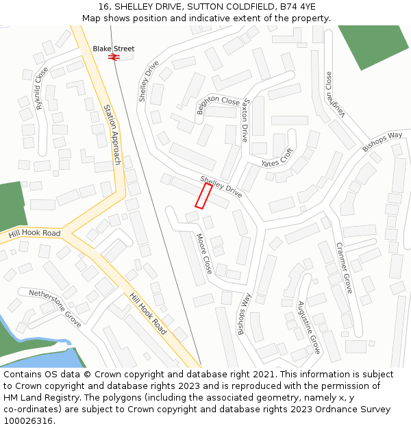 16, SHELLEY DRIVE, SUTTON COLDFIELD, B74 4YE: Location map and indicative extent of plot