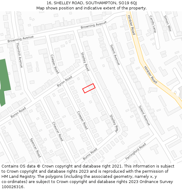 16, SHELLEY ROAD, SOUTHAMPTON, SO19 6QJ: Location map and indicative extent of plot