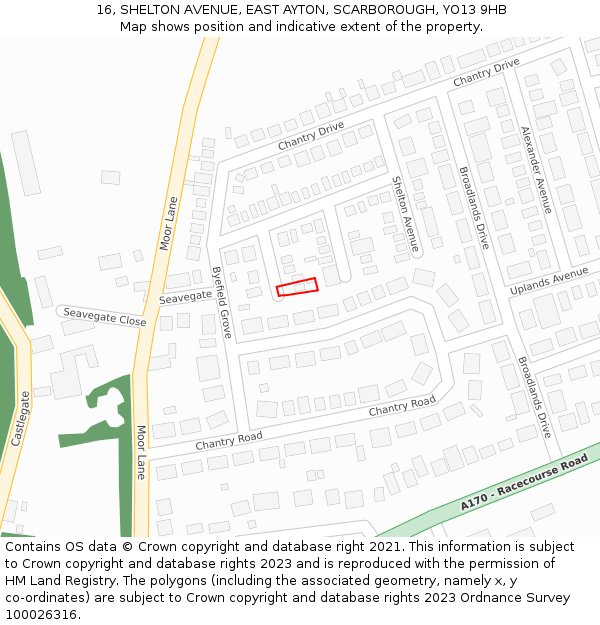 16, SHELTON AVENUE, EAST AYTON, SCARBOROUGH, YO13 9HB: Location map and indicative extent of plot