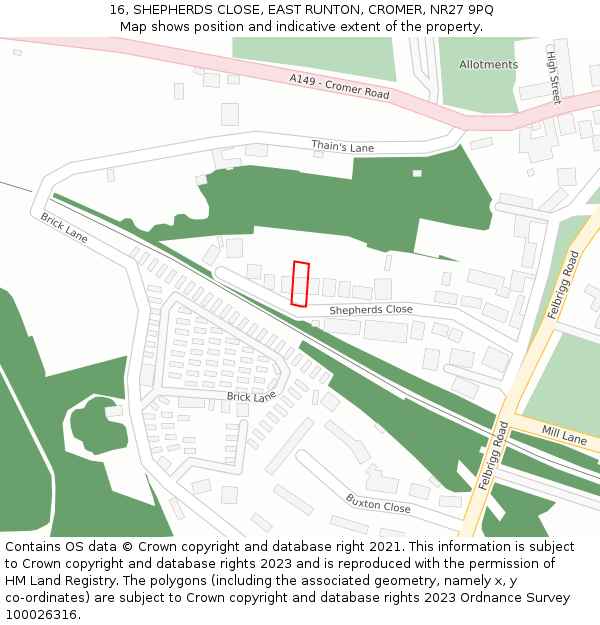 16, SHEPHERDS CLOSE, EAST RUNTON, CROMER, NR27 9PQ: Location map and indicative extent of plot