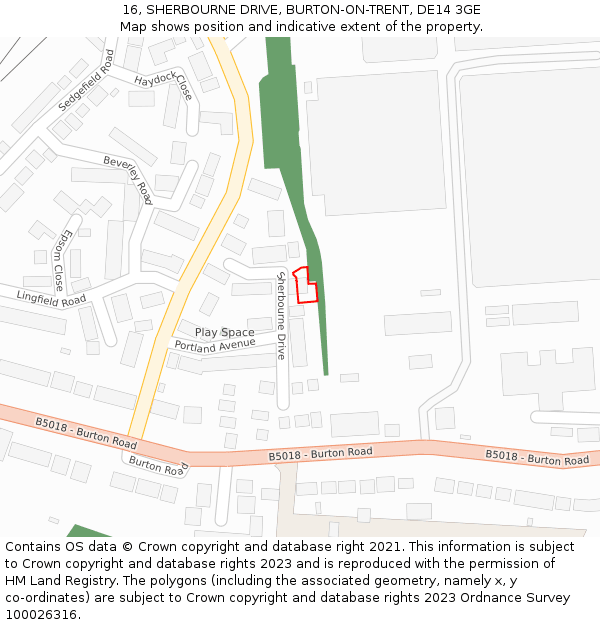 16, SHERBOURNE DRIVE, BURTON-ON-TRENT, DE14 3GE: Location map and indicative extent of plot