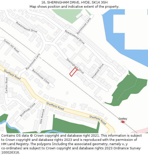 16, SHERINGHAM DRIVE, HYDE, SK14 3SH: Location map and indicative extent of plot