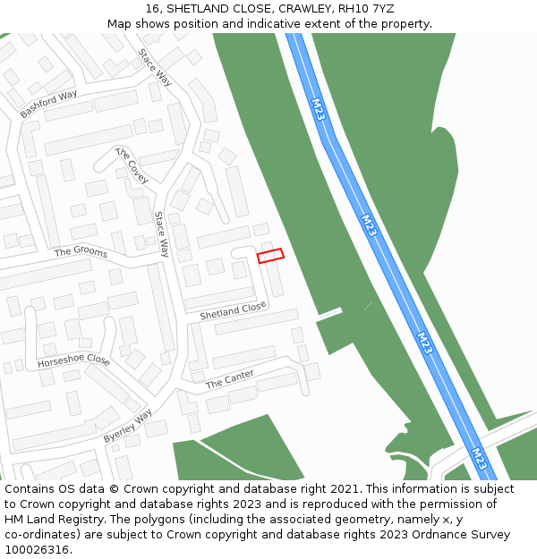 16, SHETLAND CLOSE, CRAWLEY, RH10 7YZ: Location map and indicative extent of plot