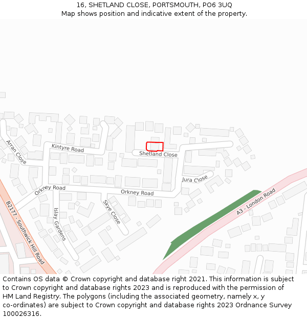 16, SHETLAND CLOSE, PORTSMOUTH, PO6 3UQ: Location map and indicative extent of plot