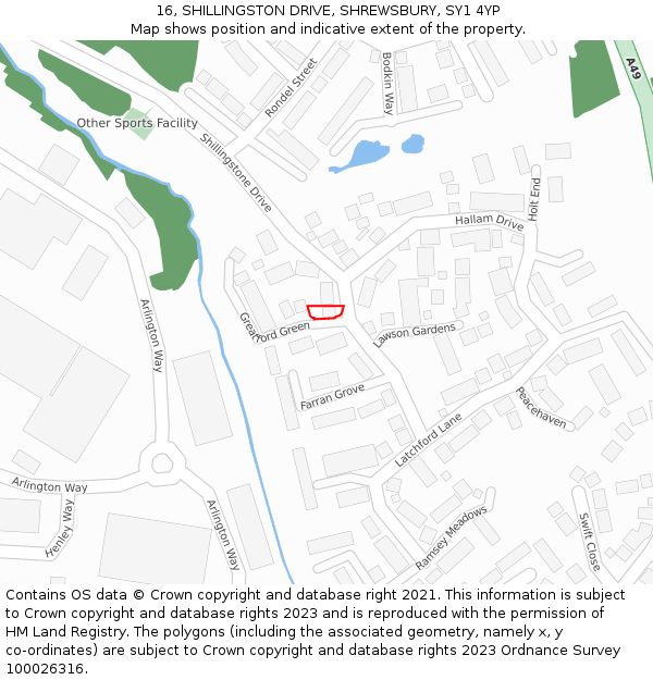 16, SHILLINGSTON DRIVE, SHREWSBURY, SY1 4YP: Location map and indicative extent of plot