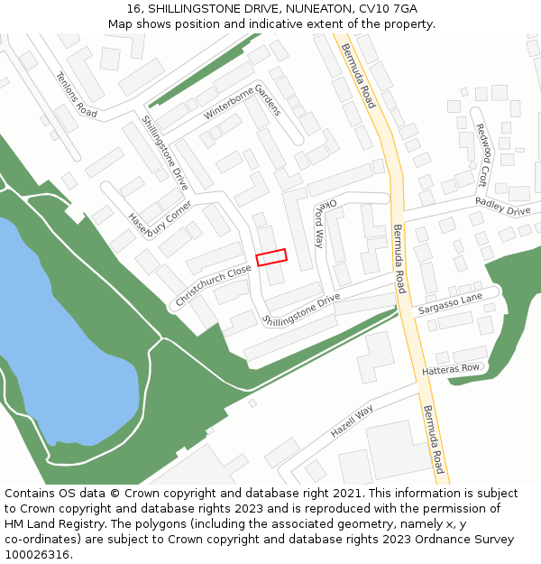 16, SHILLINGSTONE DRIVE, NUNEATON, CV10 7GA: Location map and indicative extent of plot