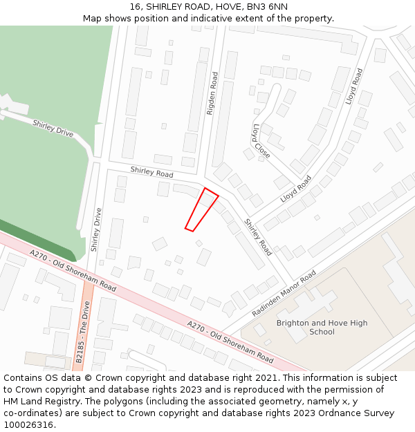 16, SHIRLEY ROAD, HOVE, BN3 6NN: Location map and indicative extent of plot