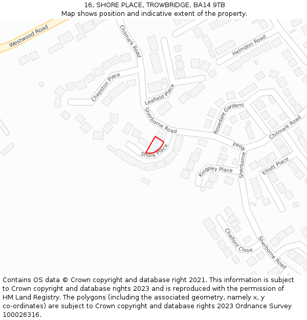 16, SHORE PLACE, TROWBRIDGE, BA14 9TB: Location map and indicative extent of plot