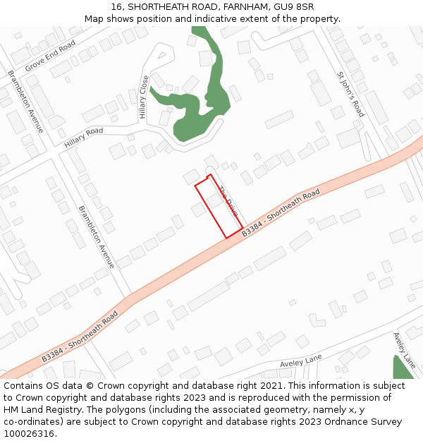 16, SHORTHEATH ROAD, FARNHAM, GU9 8SR: Location map and indicative extent of plot