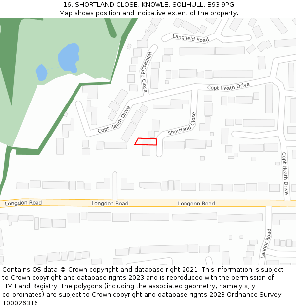 16, SHORTLAND CLOSE, KNOWLE, SOLIHULL, B93 9PG: Location map and indicative extent of plot