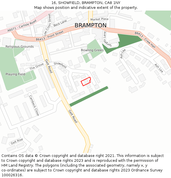 16, SHOWFIELD, BRAMPTON, CA8 1NY: Location map and indicative extent of plot