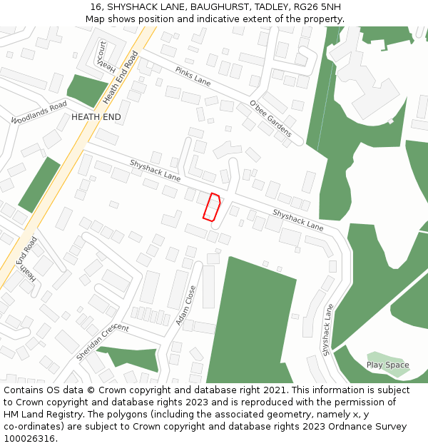 16, SHYSHACK LANE, BAUGHURST, TADLEY, RG26 5NH: Location map and indicative extent of plot