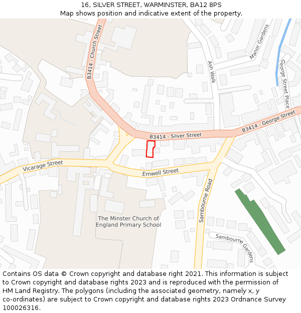 16, SILVER STREET, WARMINSTER, BA12 8PS: Location map and indicative extent of plot