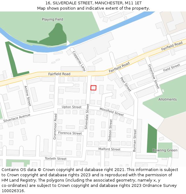 16, SILVERDALE STREET, MANCHESTER, M11 1ET: Location map and indicative extent of plot