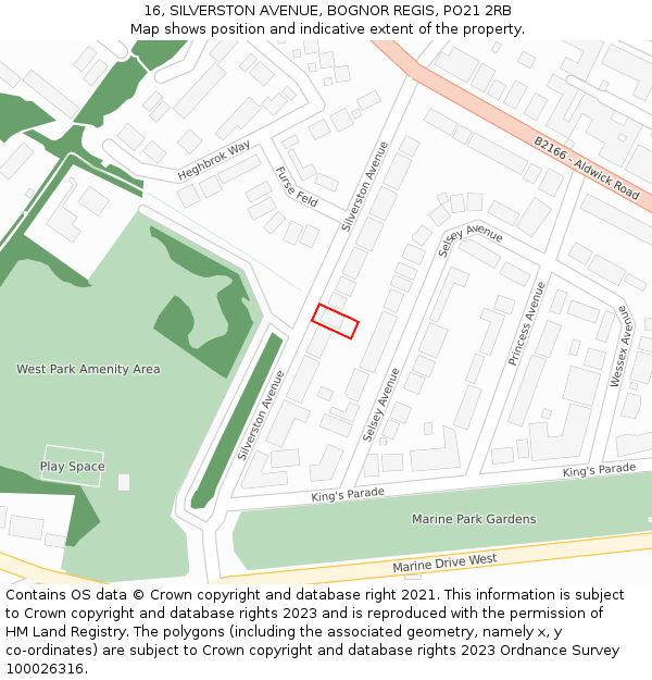 16, SILVERSTON AVENUE, BOGNOR REGIS, PO21 2RB: Location map and indicative extent of plot