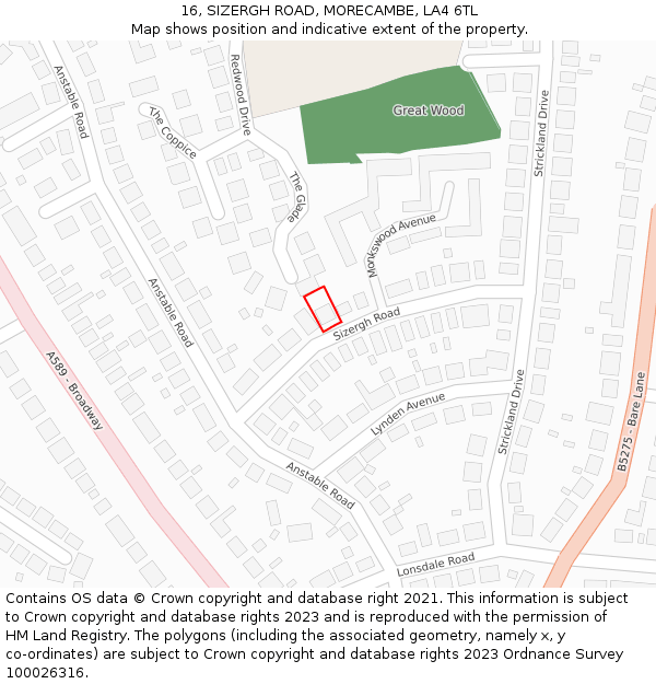 16, SIZERGH ROAD, MORECAMBE, LA4 6TL: Location map and indicative extent of plot