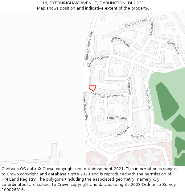 16, SKERNINGHAM AVENUE, DARLINGTON, DL2 2FF: Location map and indicative extent of plot