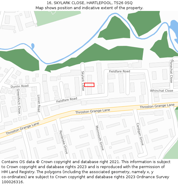 16, SKYLARK CLOSE, HARTLEPOOL, TS26 0SQ: Location map and indicative extent of plot