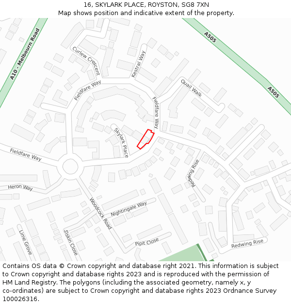 16, SKYLARK PLACE, ROYSTON, SG8 7XN: Location map and indicative extent of plot