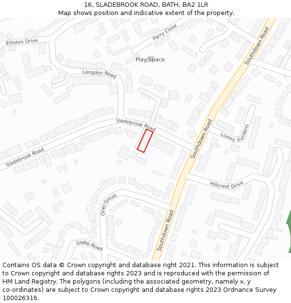 16, SLADEBROOK ROAD, BATH, BA2 1LR: Location map and indicative extent of plot