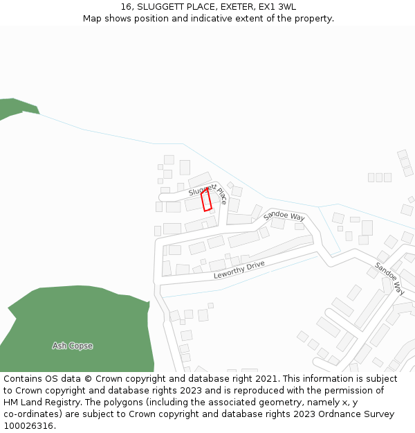 16, SLUGGETT PLACE, EXETER, EX1 3WL: Location map and indicative extent of plot