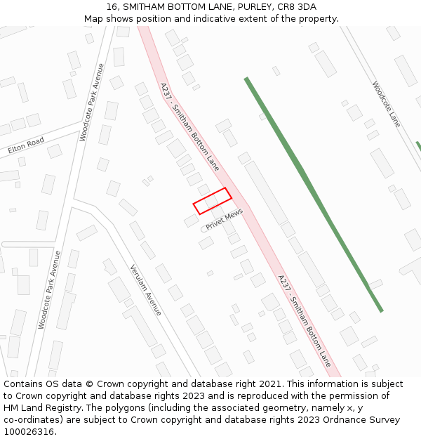 16, SMITHAM BOTTOM LANE, PURLEY, CR8 3DA: Location map and indicative extent of plot