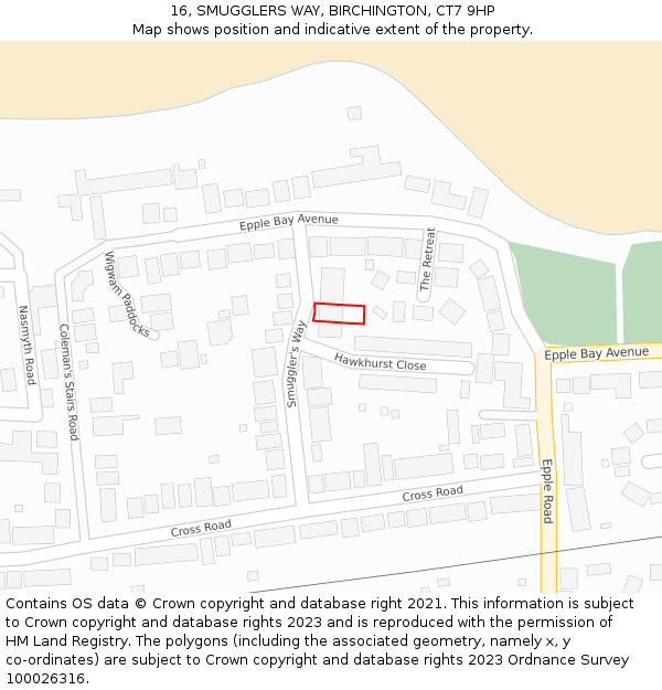 16, SMUGGLERS WAY, BIRCHINGTON, CT7 9HP: Location map and indicative extent of plot