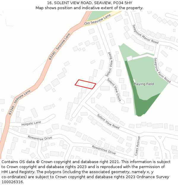 16, SOLENT VIEW ROAD, SEAVIEW, PO34 5HY: Location map and indicative extent of plot
