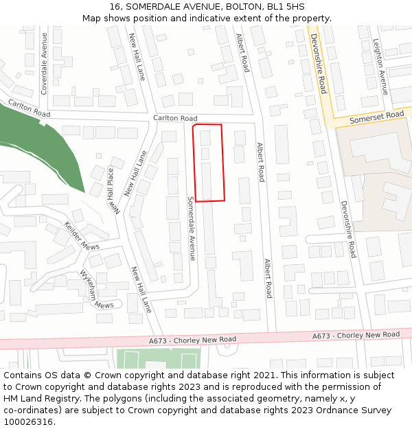 16, SOMERDALE AVENUE, BOLTON, BL1 5HS: Location map and indicative extent of plot