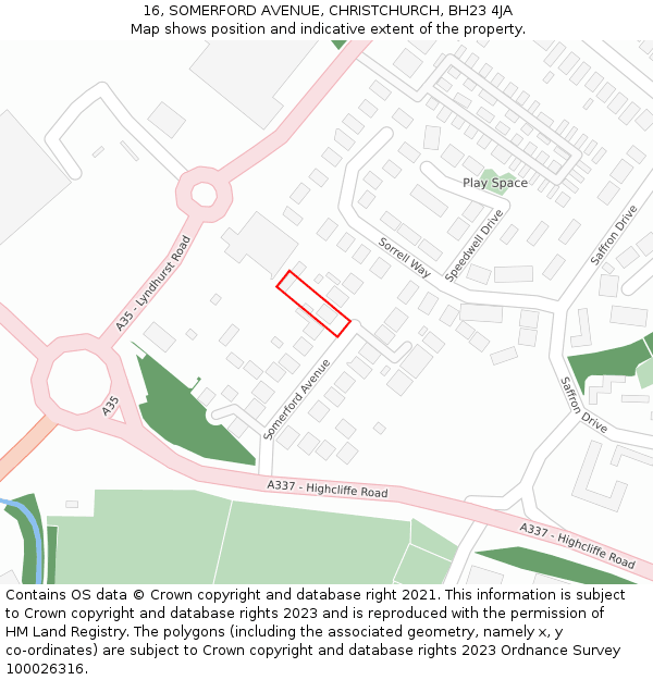 16, SOMERFORD AVENUE, CHRISTCHURCH, BH23 4JA: Location map and indicative extent of plot