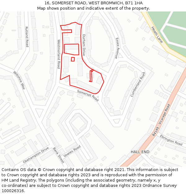 16, SOMERSET ROAD, WEST BROMWICH, B71 1HA: Location map and indicative extent of plot