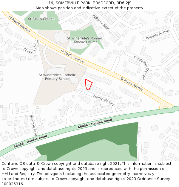 16, SOMERVILLE PARK, BRADFORD, BD6 2JS: Location map and indicative extent of plot