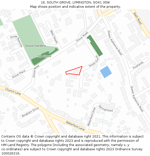 16, SOUTH GROVE, LYMINGTON, SO41 3SW: Location map and indicative extent of plot