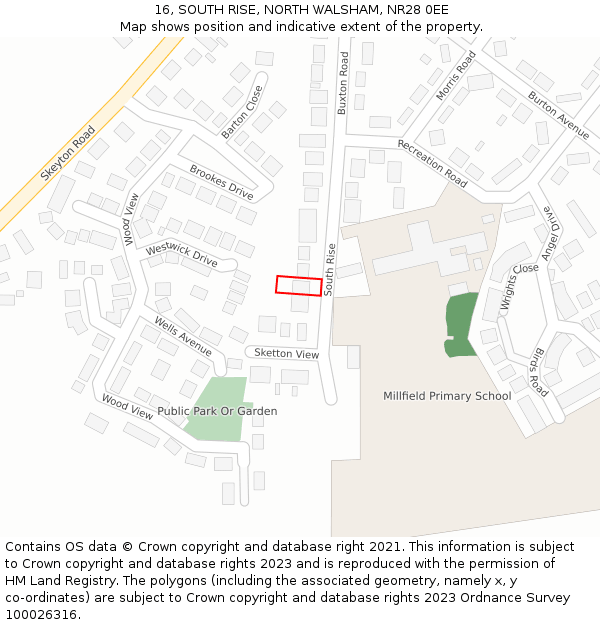 16, SOUTH RISE, NORTH WALSHAM, NR28 0EE: Location map and indicative extent of plot