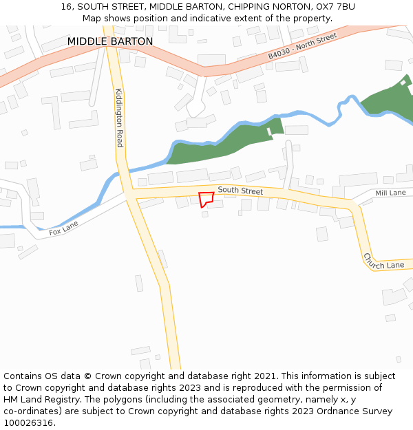 16, SOUTH STREET, MIDDLE BARTON, CHIPPING NORTON, OX7 7BU: Location map and indicative extent of plot