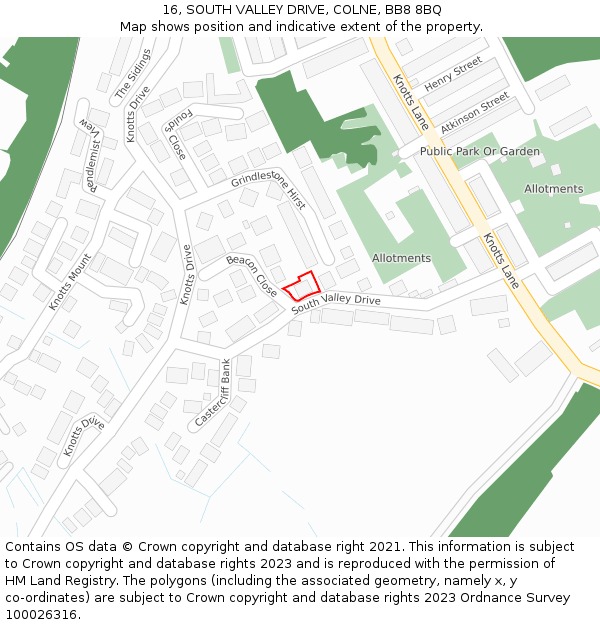 16, SOUTH VALLEY DRIVE, COLNE, BB8 8BQ: Location map and indicative extent of plot