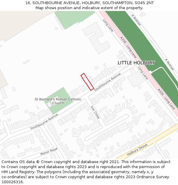 16, SOUTHBOURNE AVENUE, HOLBURY, SOUTHAMPTON, SO45 2NT: Location map and indicative extent of plot