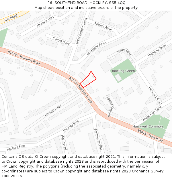 16, SOUTHEND ROAD, HOCKLEY, SS5 4QQ: Location map and indicative extent of plot