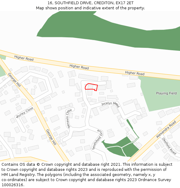 16, SOUTHFIELD DRIVE, CREDITON, EX17 2ET: Location map and indicative extent of plot