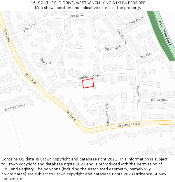 16, SOUTHFIELD DRIVE, WEST WINCH, KING'S LYNN, PE33 0PF: Location map and indicative extent of plot