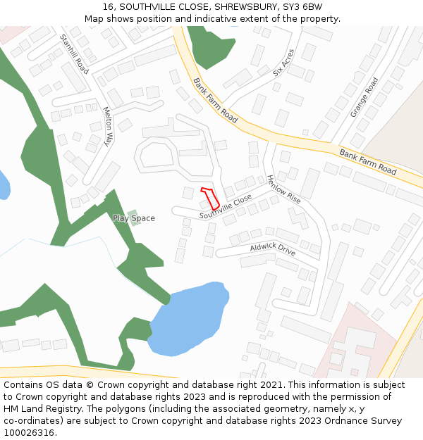 16, SOUTHVILLE CLOSE, SHREWSBURY, SY3 6BW: Location map and indicative extent of plot