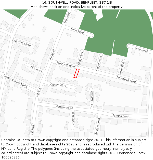 16, SOUTHWELL ROAD, BENFLEET, SS7 1JB: Location map and indicative extent of plot