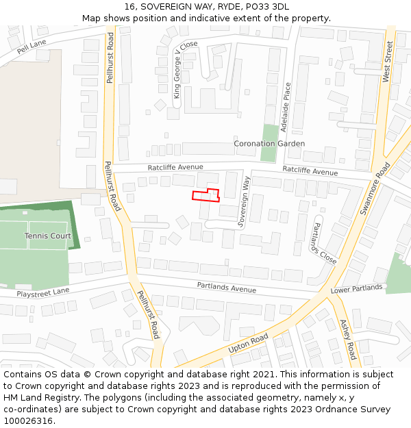 16, SOVEREIGN WAY, RYDE, PO33 3DL: Location map and indicative extent of plot