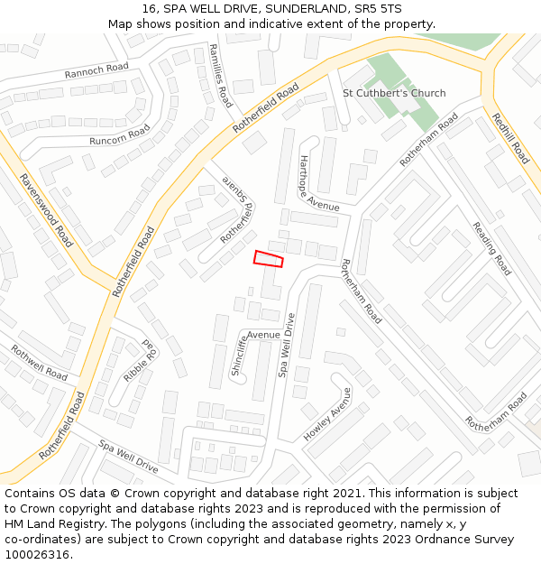 16, SPA WELL DRIVE, SUNDERLAND, SR5 5TS: Location map and indicative extent of plot